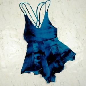 LF Rumor Boutique Strappy Teal Tie Dye Romper